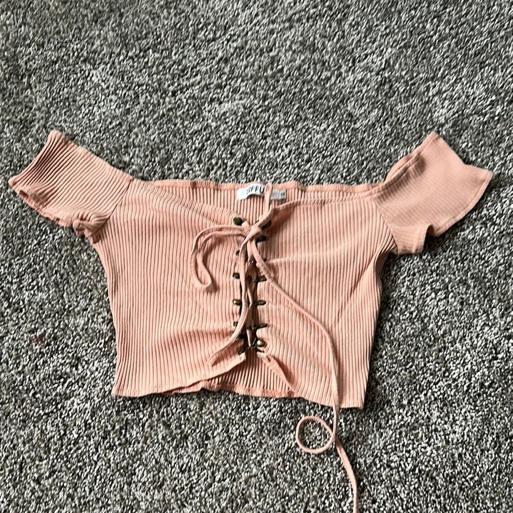 Off-Shoulder Lace-Up Cropped Blouse in